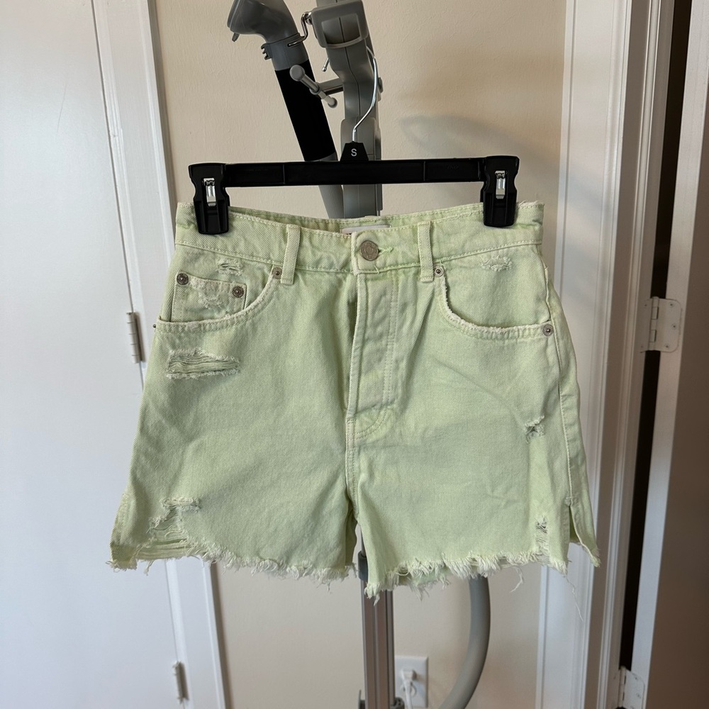 ZARA Stylish Light Green Distressed Women Shorts